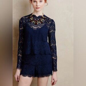 Anthropologie Brand Saylor Navy Blue Lace Jumper RomperSmallWedding Guest